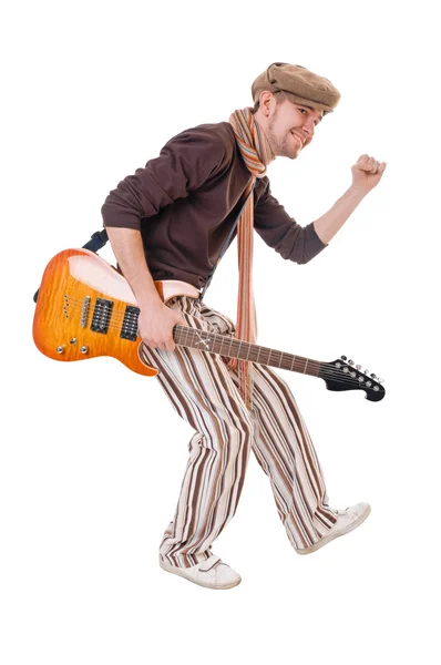 Super kytarista na bílém pozadí — Stock fotografie