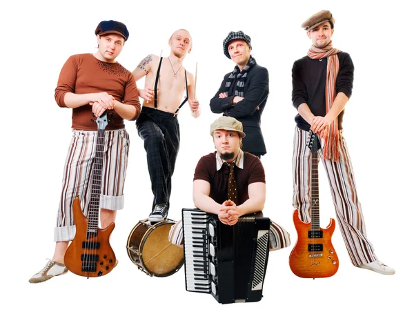 Musical band with their instruments on white — Stock Photo, Image