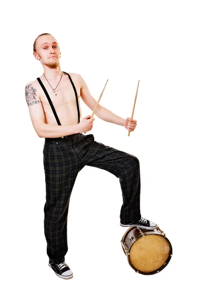Cool drummer on white — Stock Photo, Image
