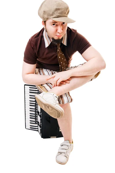 Músico legal com concertina — Fotografia de Stock