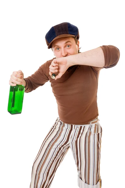 Cool mladý muž s Zelená láhev — Stock fotografie