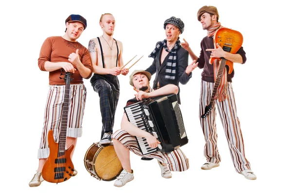 Musical band with their instruments on white — Stock Photo, Image