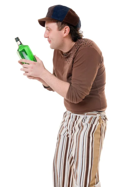 Jovem com garrafa verde — Fotografia de Stock