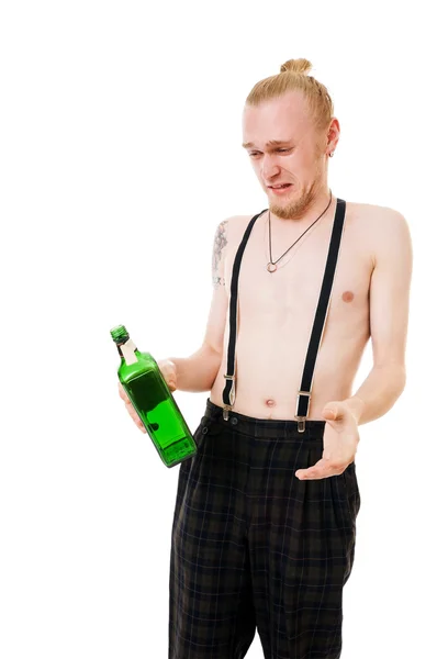 녹색 병으로 젊은 남자 — 스톡 사진