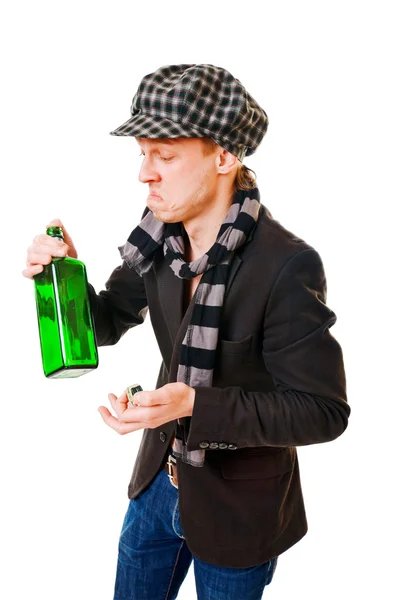 Joven con botella verde — Foto de Stock