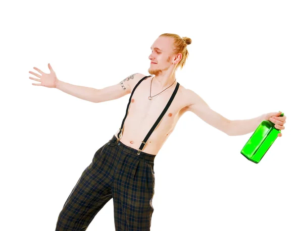 Mladý muž s Zelená láhev — Stock fotografie