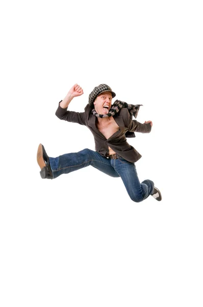 Cooler junger Mann springt — Stockfoto