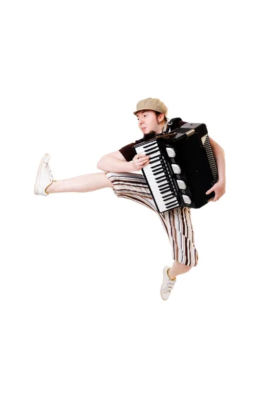 Cool musiker hoppar högt — Stockfoto