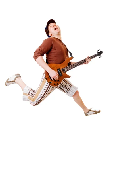 Cool guitarist on white — Stock Photo, Image