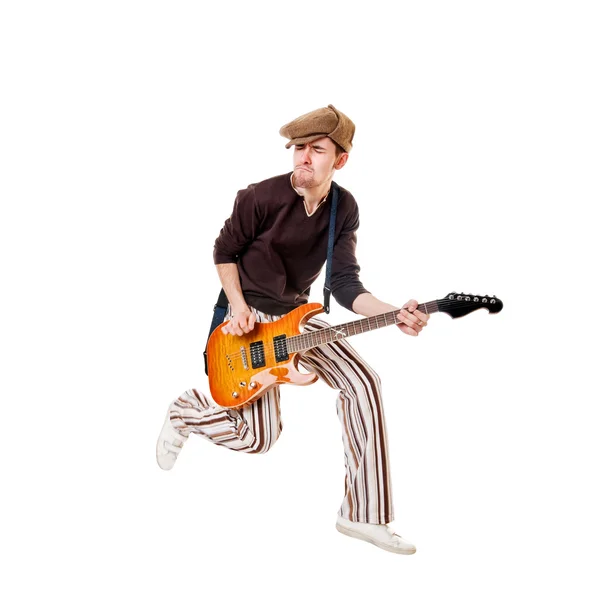 Cool gitarrist på vit — Stockfoto