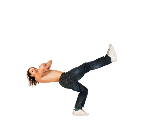 Δροσερό breakdancer κάνοντας σε απλό φόντο — Φωτογραφία Αρχείου
