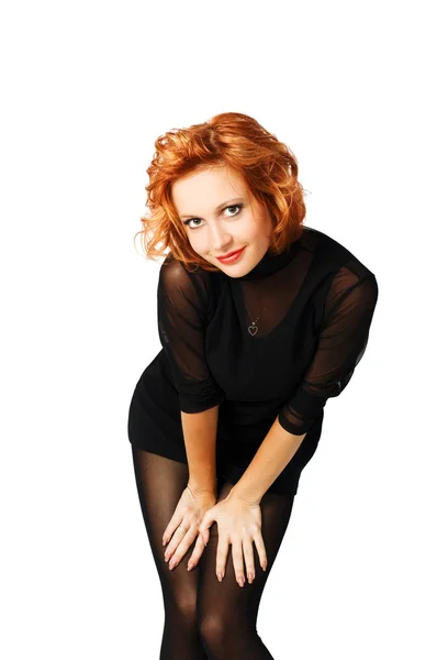 Elegant red-haired girl on white background — Stock Photo, Image
