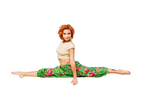 Ajuste ejercicios de estiramiento mujer roja —  Fotos de Stock
