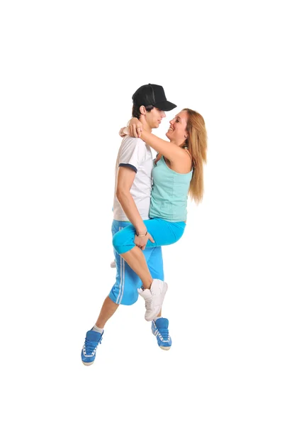 Jovem casal abraçando no branco — Fotografia de Stock