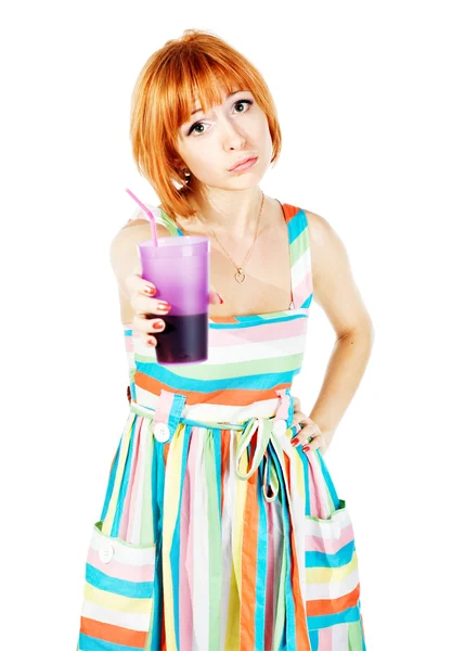 Mooi meisje met een drankje — Stockfoto