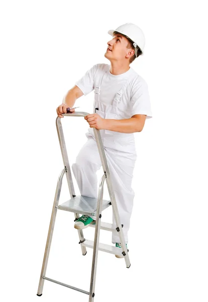 Dělník na žebříku — Stock fotografie
