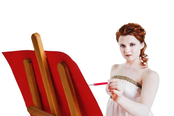 Dívka na sobě kostým řecké malby na bílém pozadí — Stock fotografie