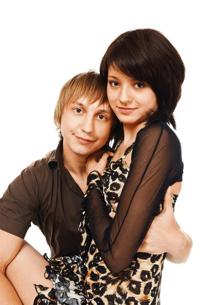 Young couple on white — Stock Photo, Image