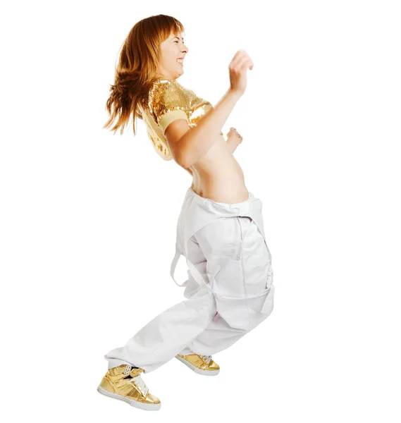 Hiphop dançarina isolada em fundo branco — Fotografia de Stock