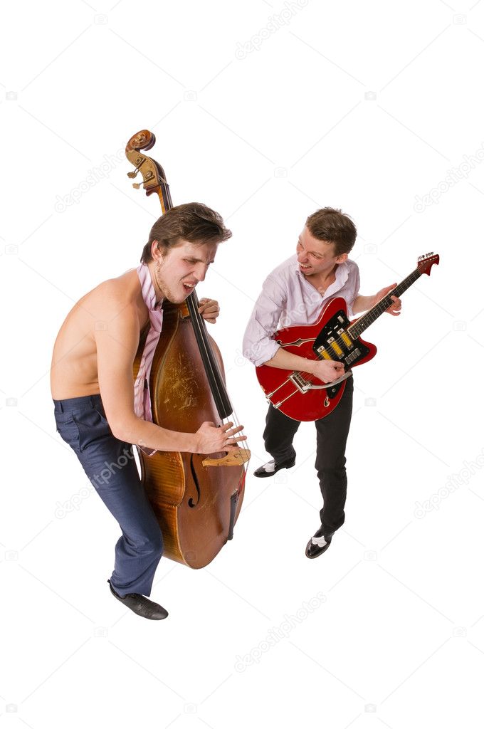 Two musicians on white