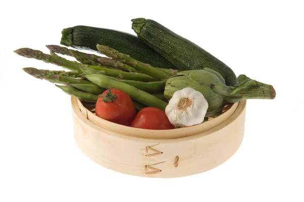 Bamboo basket with vegetables — Stock Photo, Image