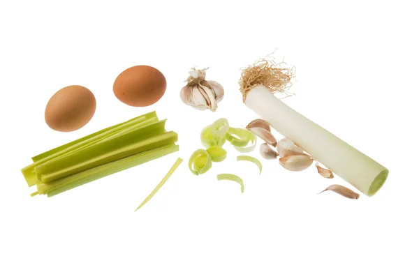 Pór, vejce a česnek — Stock fotografie