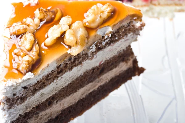 Chocolade crème walnoten dessert taart — Stockfoto