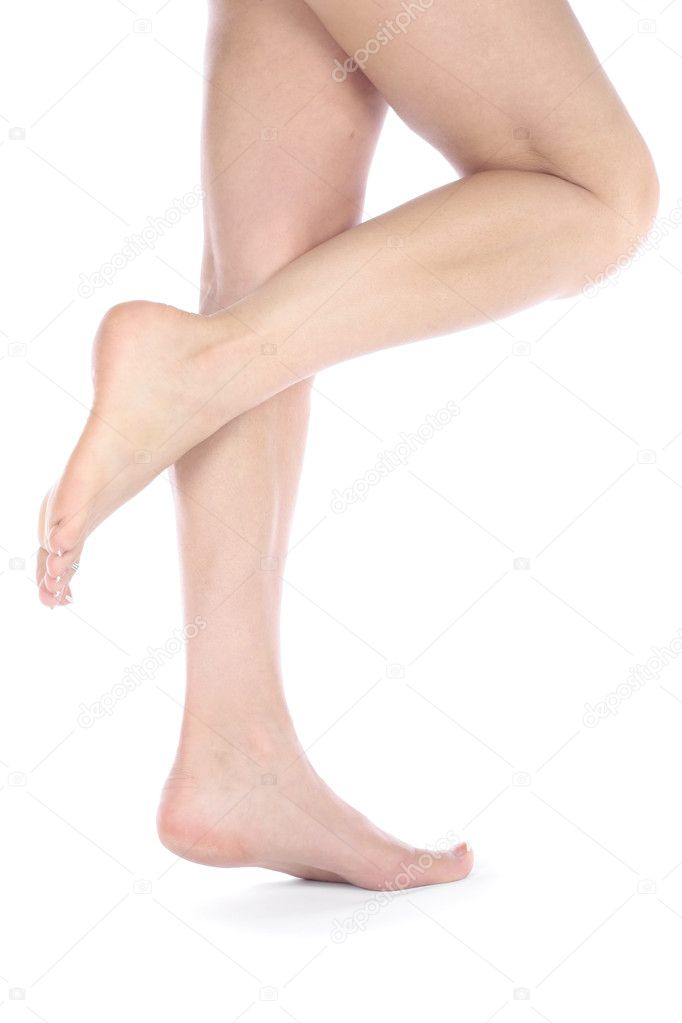 Womans legs over white