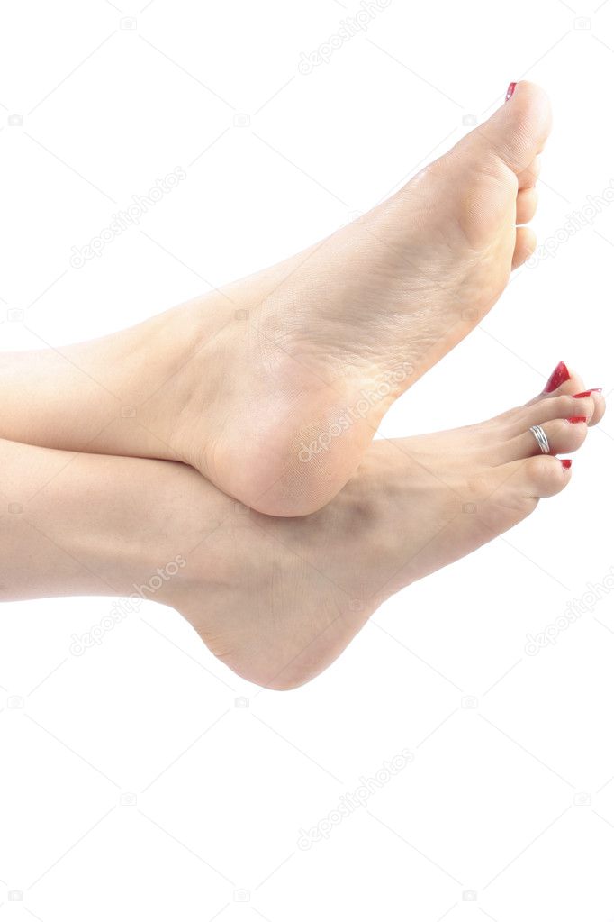 Woman legs over white