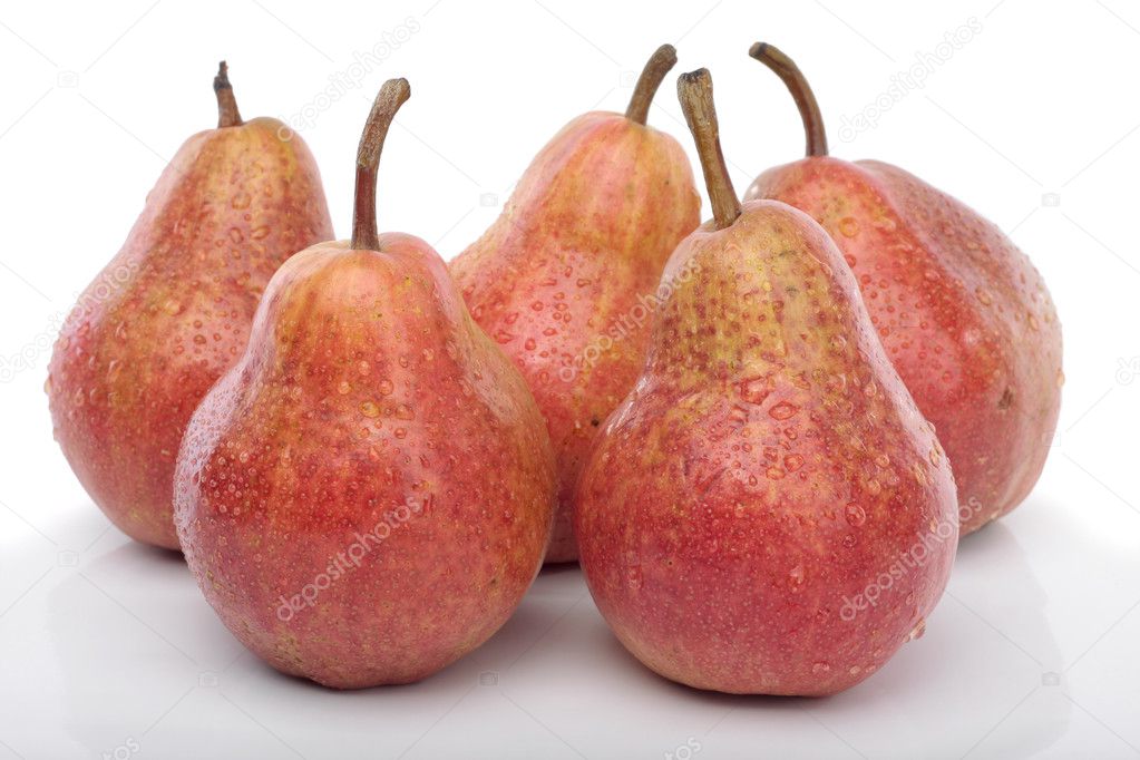 Bunch of Red pears over white