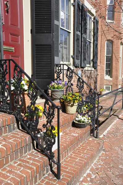 stock image Front steps with flowers