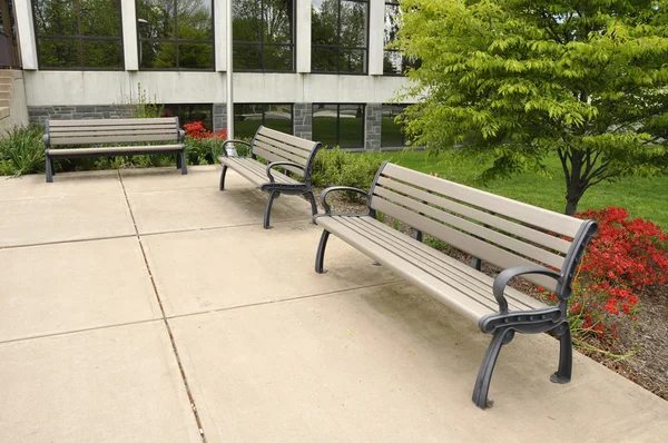 Three empty benches — Stock Photo, Image