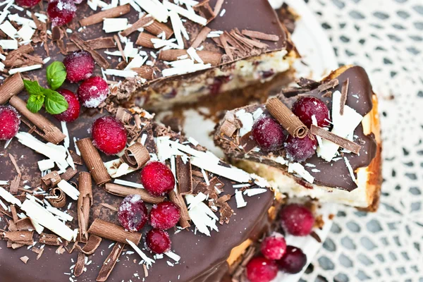 クランベリーのチョコレート チーズケーキ — ストック写真