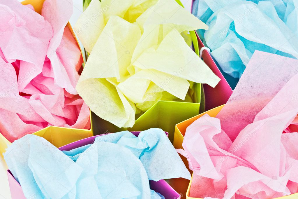 Gift bags with tissue paper — Stock Photo © StephanieFrey #2429765