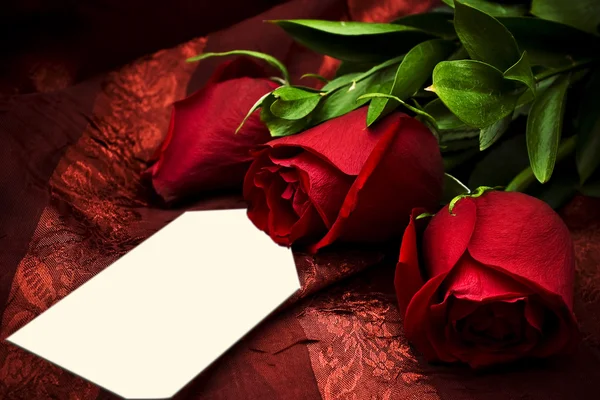 Red Roses and Blank Card — Stock Photo, Image