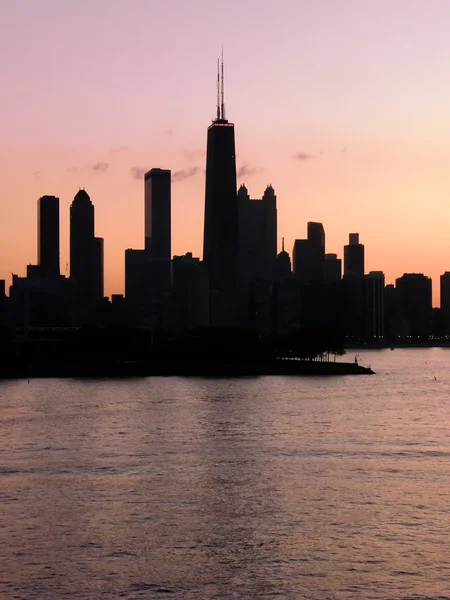 Chicago stadsgezicht silhouet bij zonsondergang Stockafbeelding