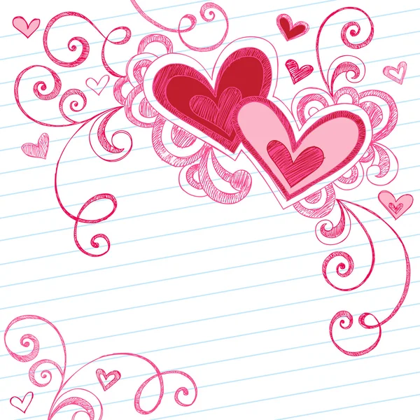 Skizzenhaft zurück in die Schule Liebe Herzen Notizbuch Doodles — Stockvektor