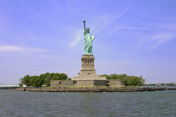 Liberty Island and the Statue of Liberty in New York City.