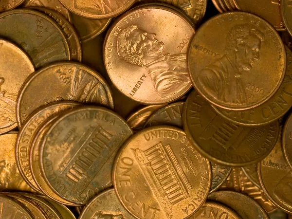 Pilha de moedas dos Estados Unidos moedas de cobre — Fotografia de Stock
