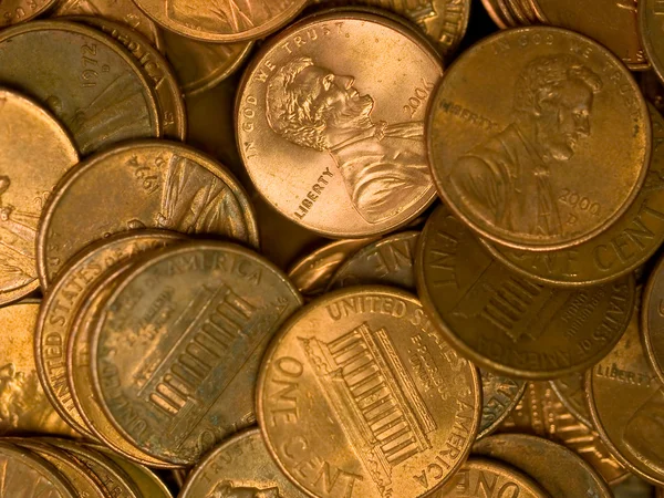 Högen av USA mynt koppar slantar Royaltyfria Stockbilder