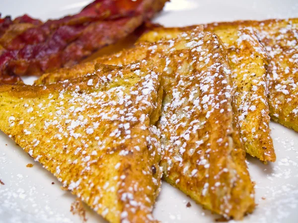 French Toast dusted with Powdered Sugar and Baco — Stock Photo, Image