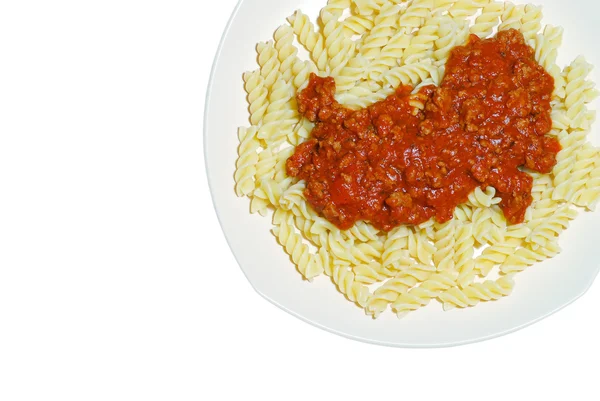 Isolated Fusilli Noodles with Meat Sauce — Stock Photo, Image