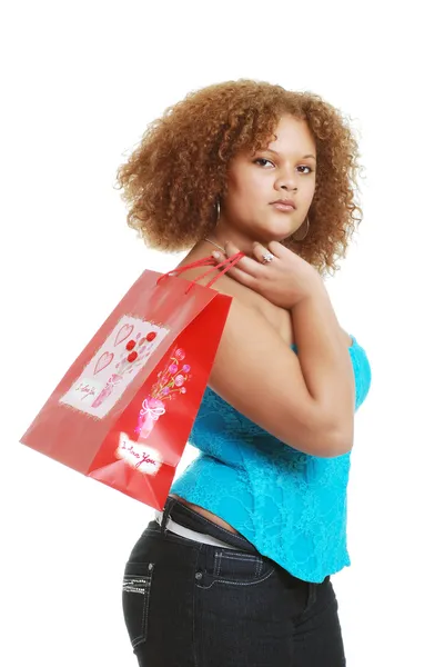 Young woman with a valentines present — Stock Photo, Image