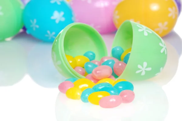 Colorful easter jelly beans spilling — Stock Photo, Image