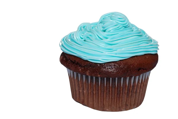 Cupcake de chocolate aislado con fro azul — Foto de Stock
