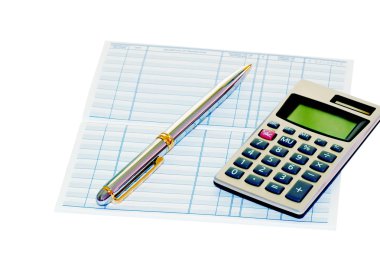 Bank Book with pen and calculator clipart