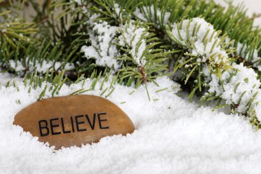 Believe stone in snow