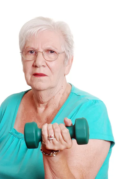 Active senior with free weight — Stock Photo, Image