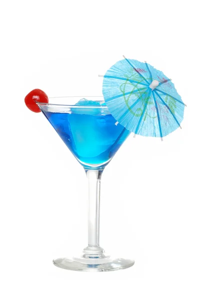 Blauer Martini mit einer Kirsche — Stockfoto