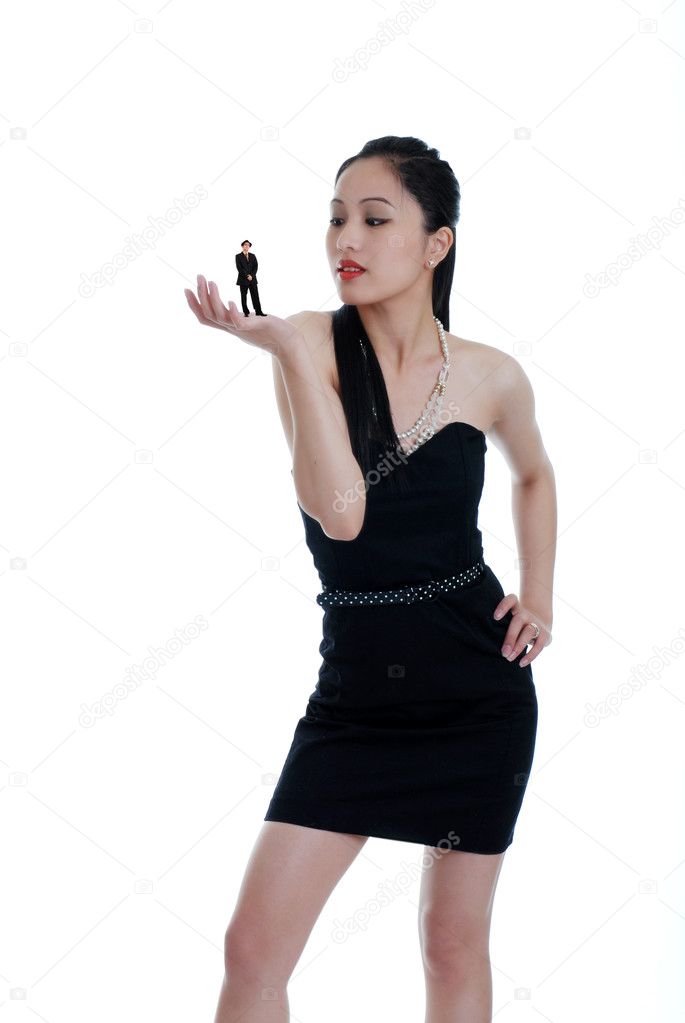 Asian woman sizing up her date